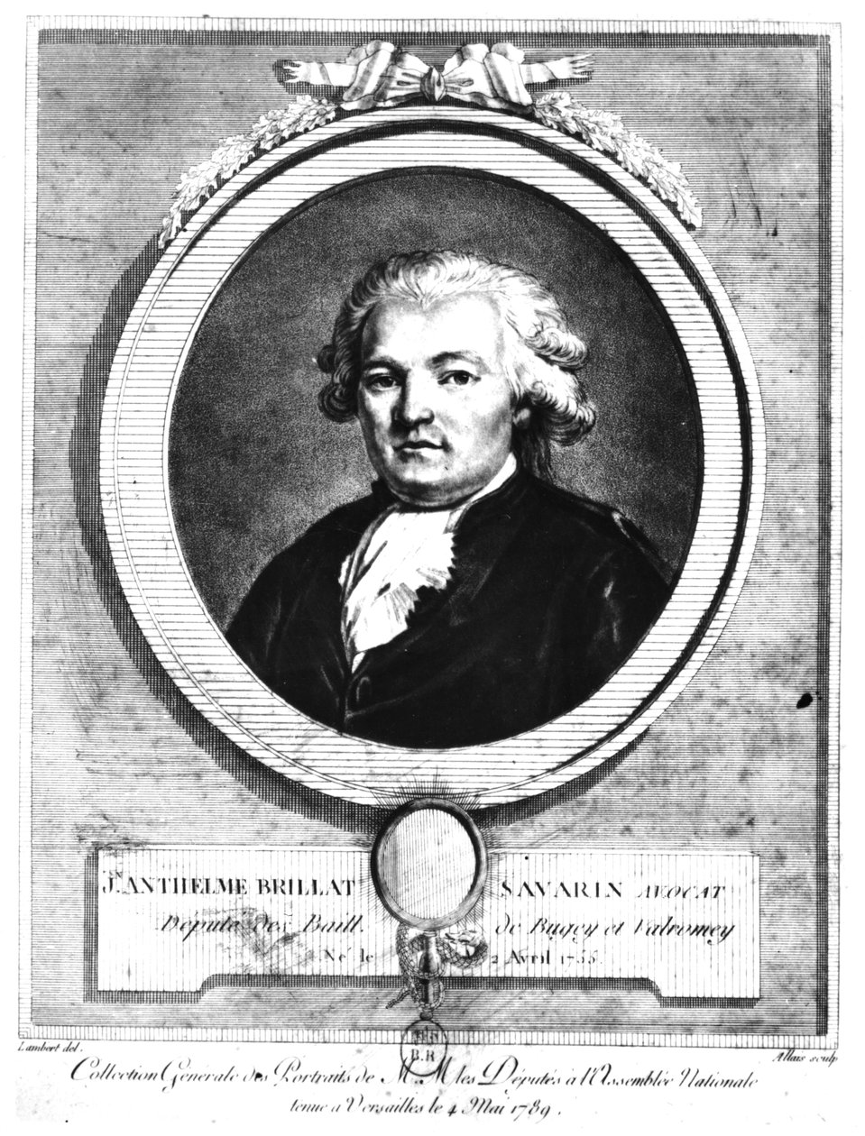 Retrato de Jean-Anthelme Brillat-Savarin (1755-1826) gravado por Lambert, maio de 1789 de Louis Jean Allais