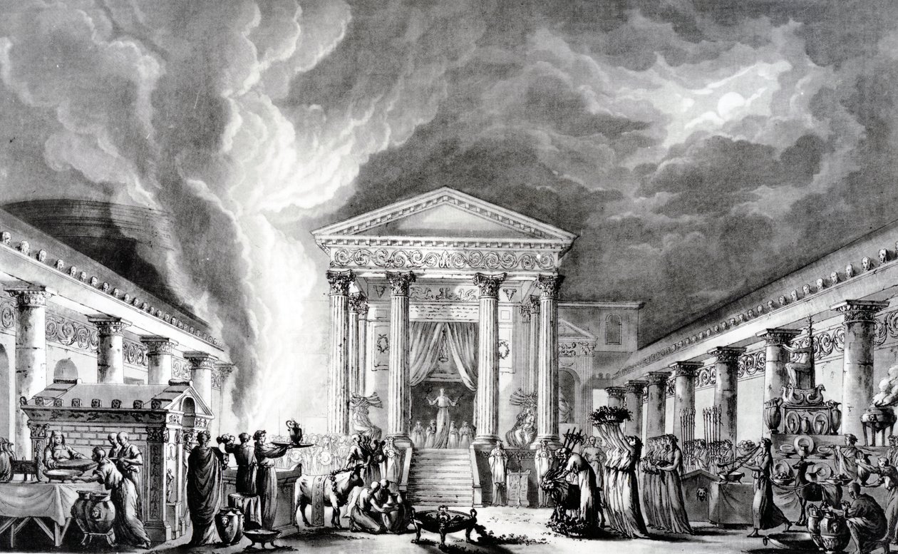 O Templo de Ísis, Pompeia, ilustração da "Viagem Pittoresque de Nápoles e Sicília" de Saint Non, gravada por Duplessi-Bertaux e d&39;Agoty, 1781 de Louis Jean Desprez
