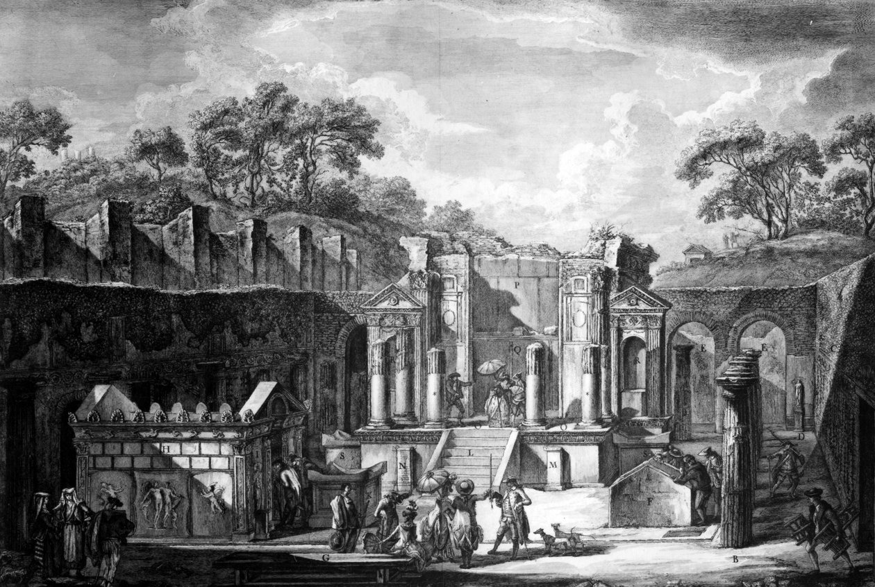 Vista do Templo de Isis, Pompeia, gravada por Francesco Piranesi, 1788 de Louis Jean Desprez