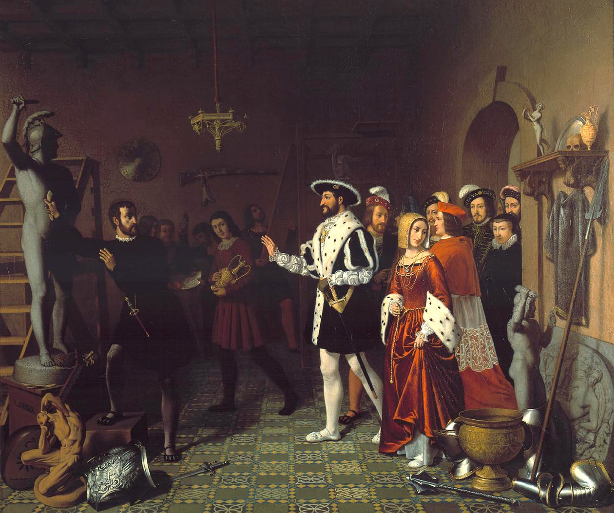 François eu visito Benvenuto Cellini no castelo de Nesle, c.1845 de Louis Joseph Grisée