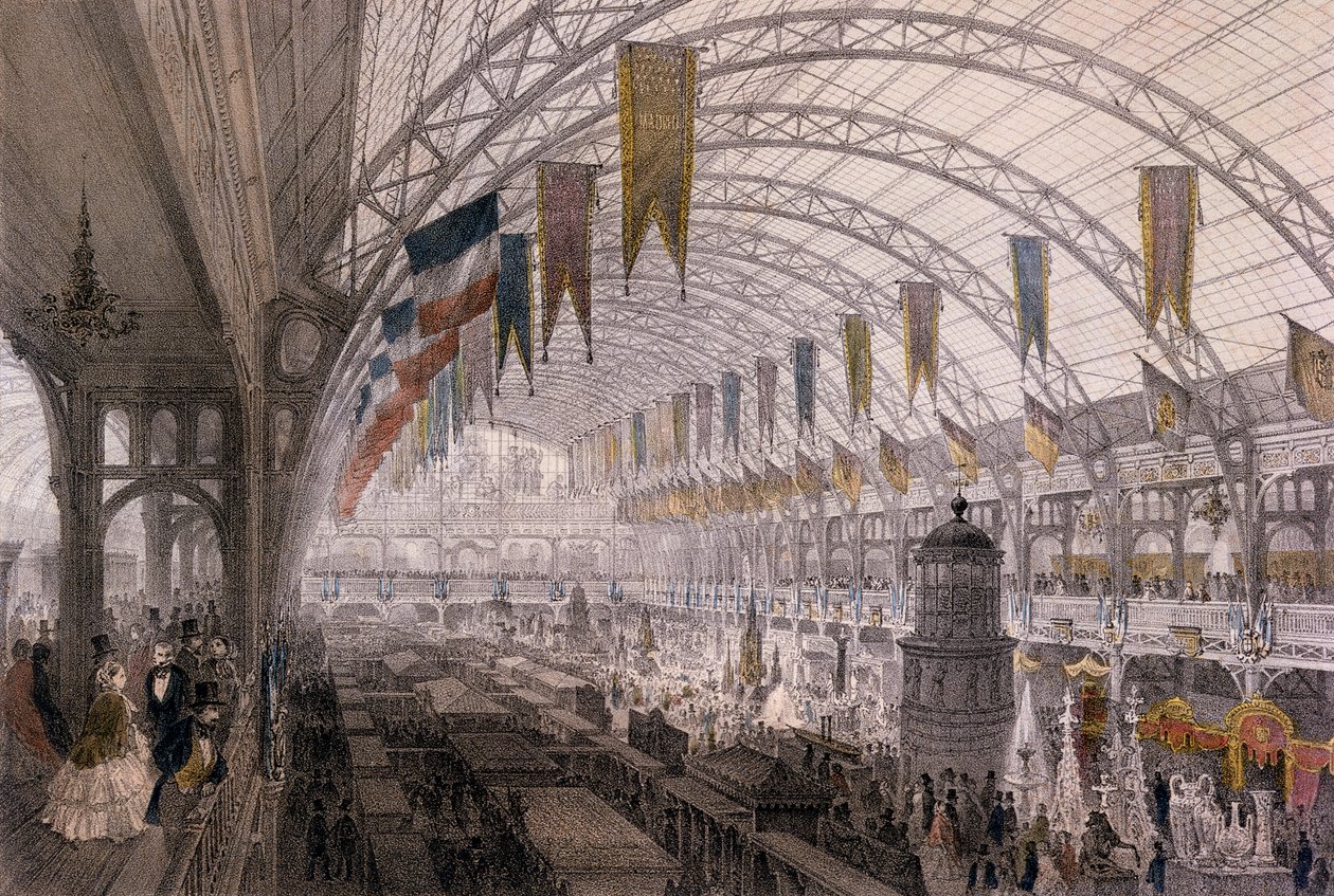 Vista interior do Palácio da Indústria na Exposição Universal em 1855 de Louis Jules Arnout