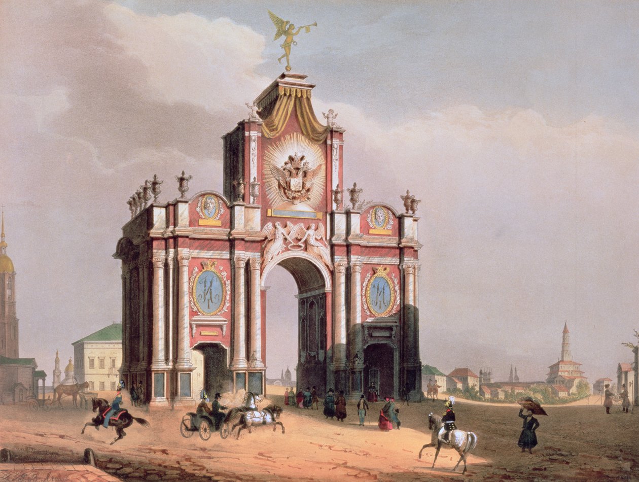 O Portão Vermelho em Moscou, impresso por Lemercier, Paris, 1840 de Louis Jules Arnout