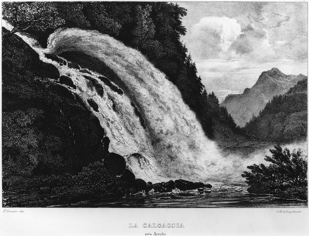 Vista da cachoeira Calcaccia, 1831 de Louis Jules Frederic Villeneuve