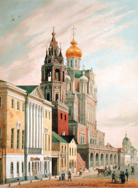 A Igreja da Assunção na rua Pokrovskaya em Moscou, imprimida por Lemercier, Paris, de 1840 de Louis Jules after Arnout