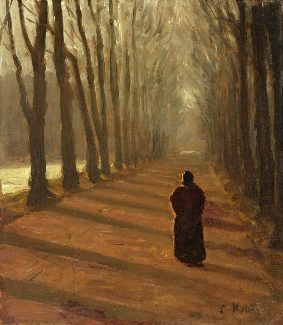 Avenida em Kuechengraben no Parque Karlsaue, Kassel (óleo em papelão) de Louis Kolitz