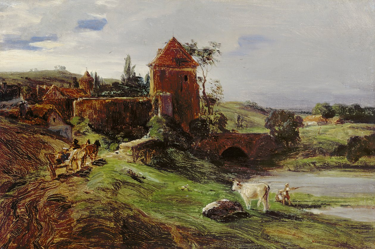 Paisagem com uma ponte perto de Landsberg an der Warthe de Louis Kolitz