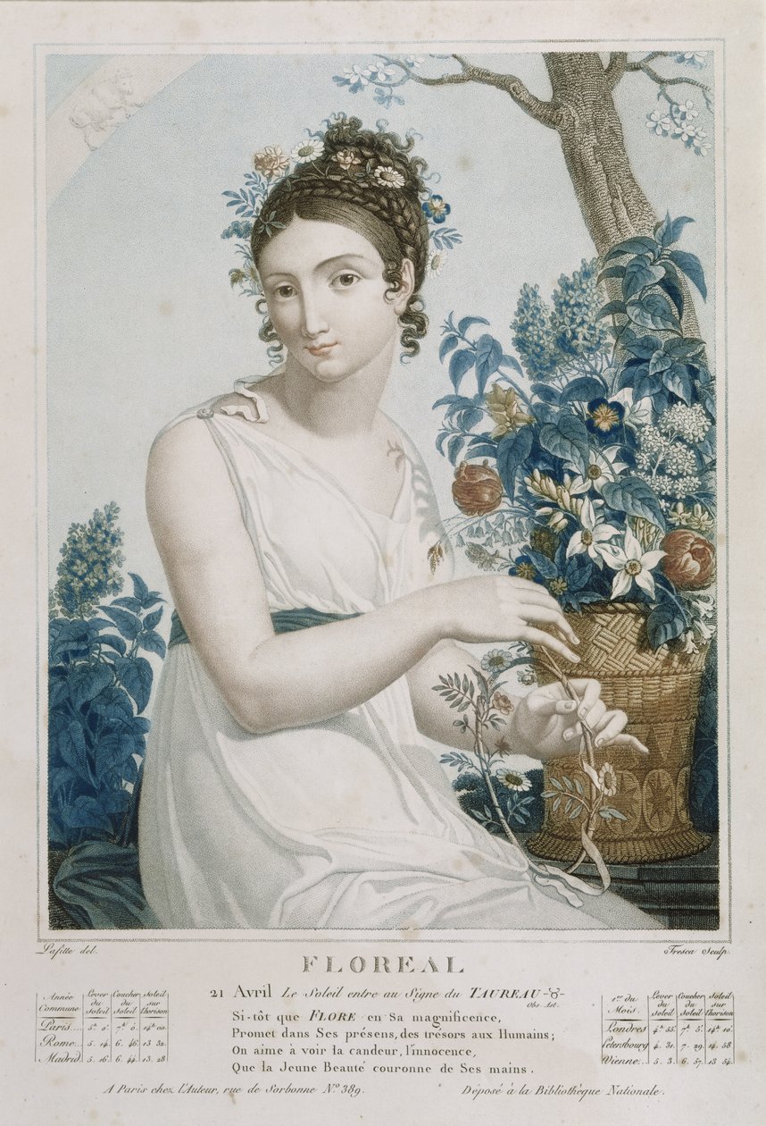 Floreal (AprilMay), oitavo mês do calendário republicano, gravado por Tresca, c.1794 de Louis Lafitte