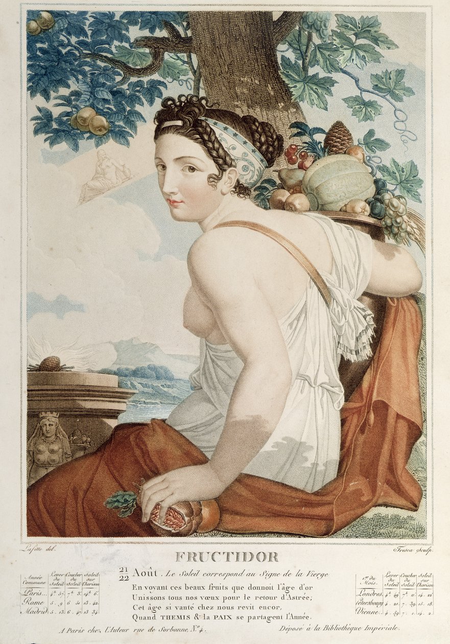 Fructidor (AgostoSegundo) décimo segundo mês do calendário republicano, gravado por Tresca, c.1794 de Louis Lafitte