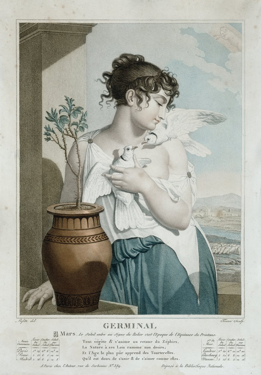 Germinal (MarchApril), sétimo mês do calendário republicano, gravado por Tresca, c.1794 de Louis Lafitte