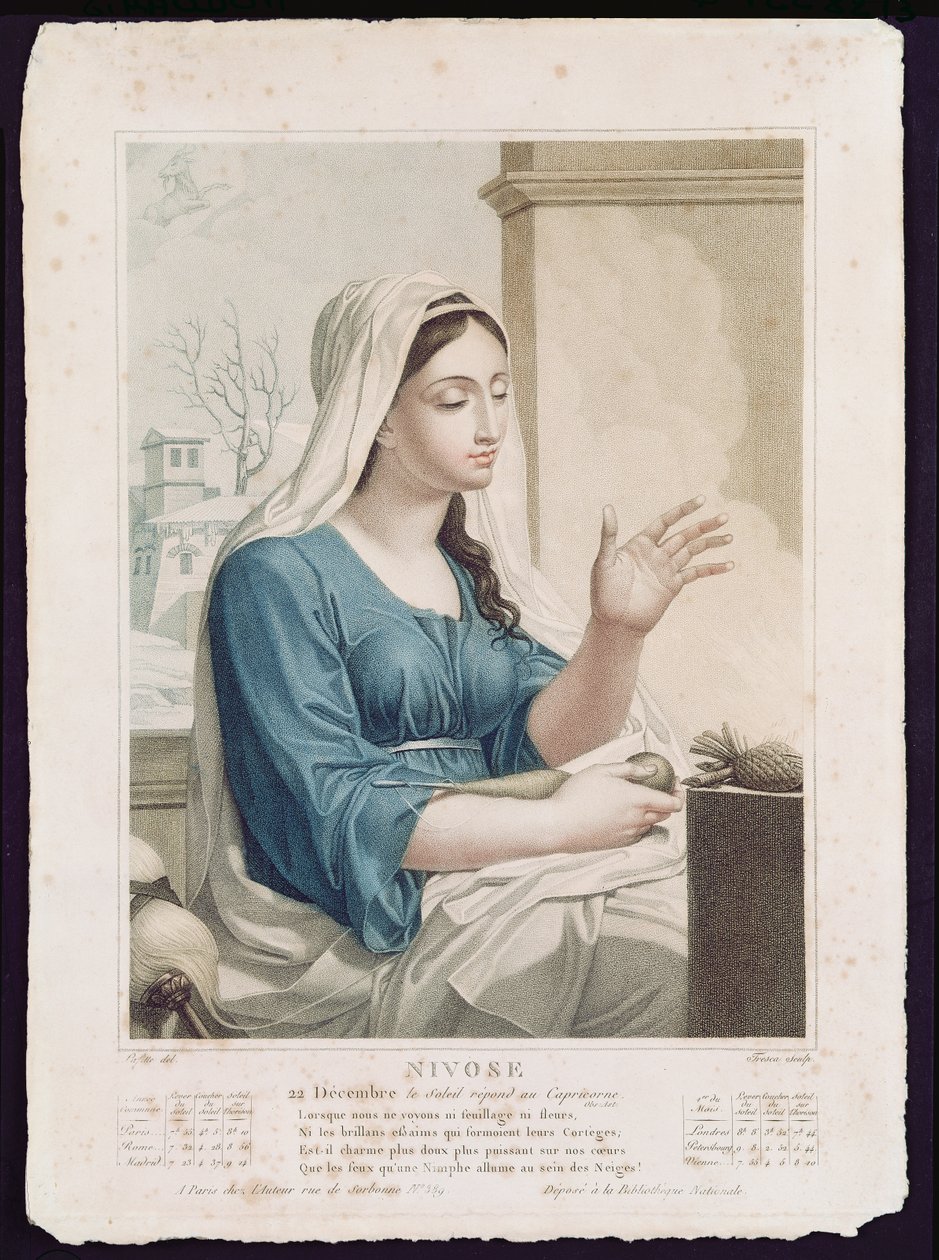 Nivose (dezembro de janeiro), quarto mês do calendário republicano, gravado por Tresca, c.1794 de Louis Lafitte