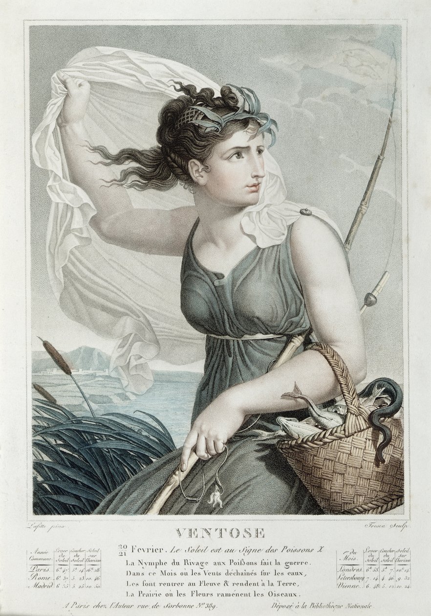 Ventose (fevereiro março), sexto mês do calendário republicano, gravado por Tresca, c.1794 de Louis Lafitte