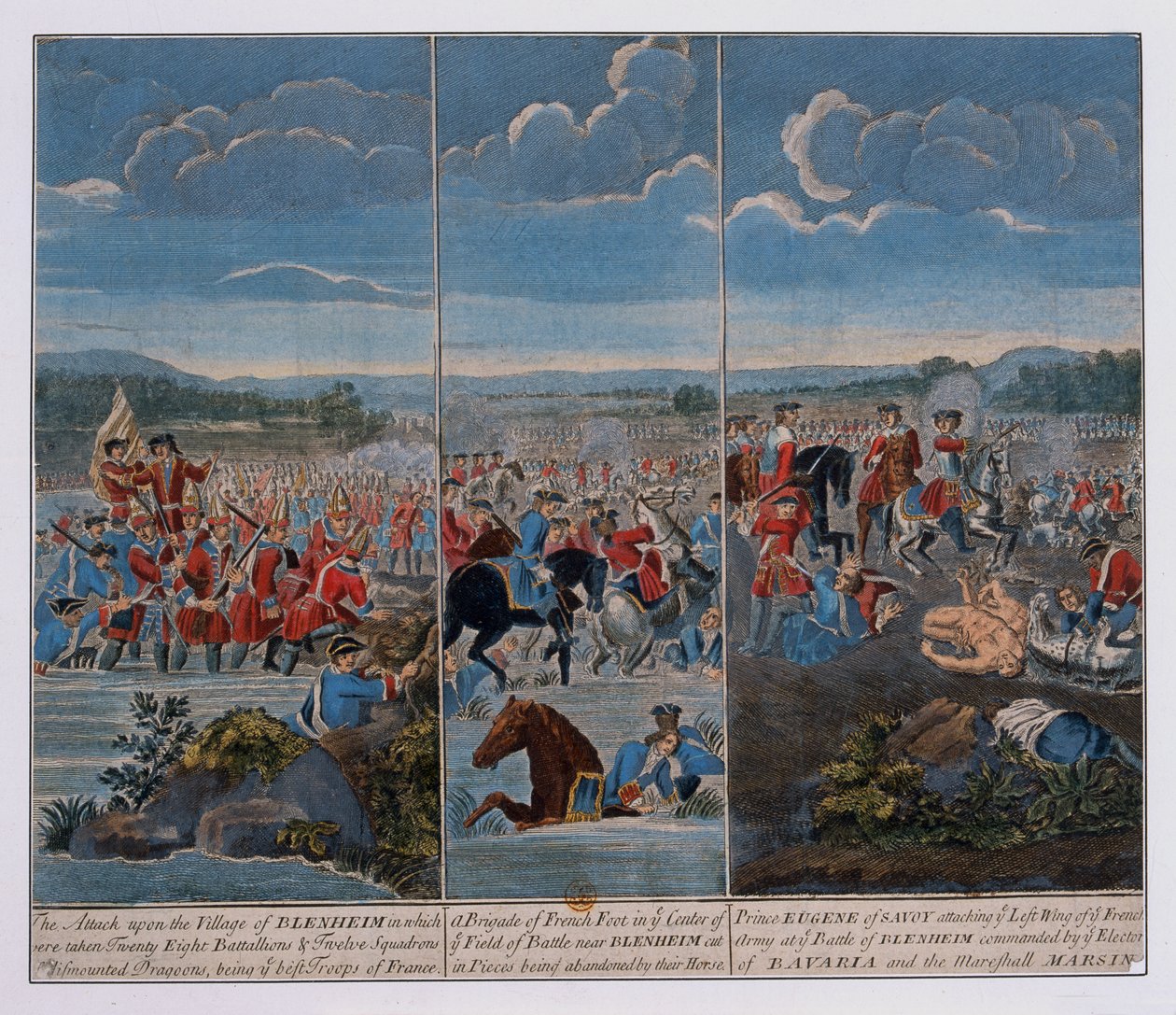 Três painéis representando a Batalha de Blenheim, c.1765 de Louis Laguerre