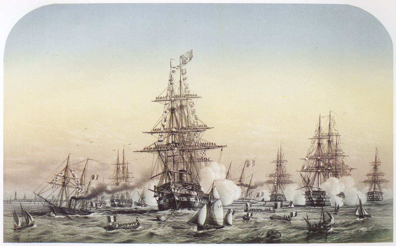 Napoleão III em Calais, visitando o esquadrão britânico partindo para a Crimeia. 14 de julho de 1854 de Louis Le Breton