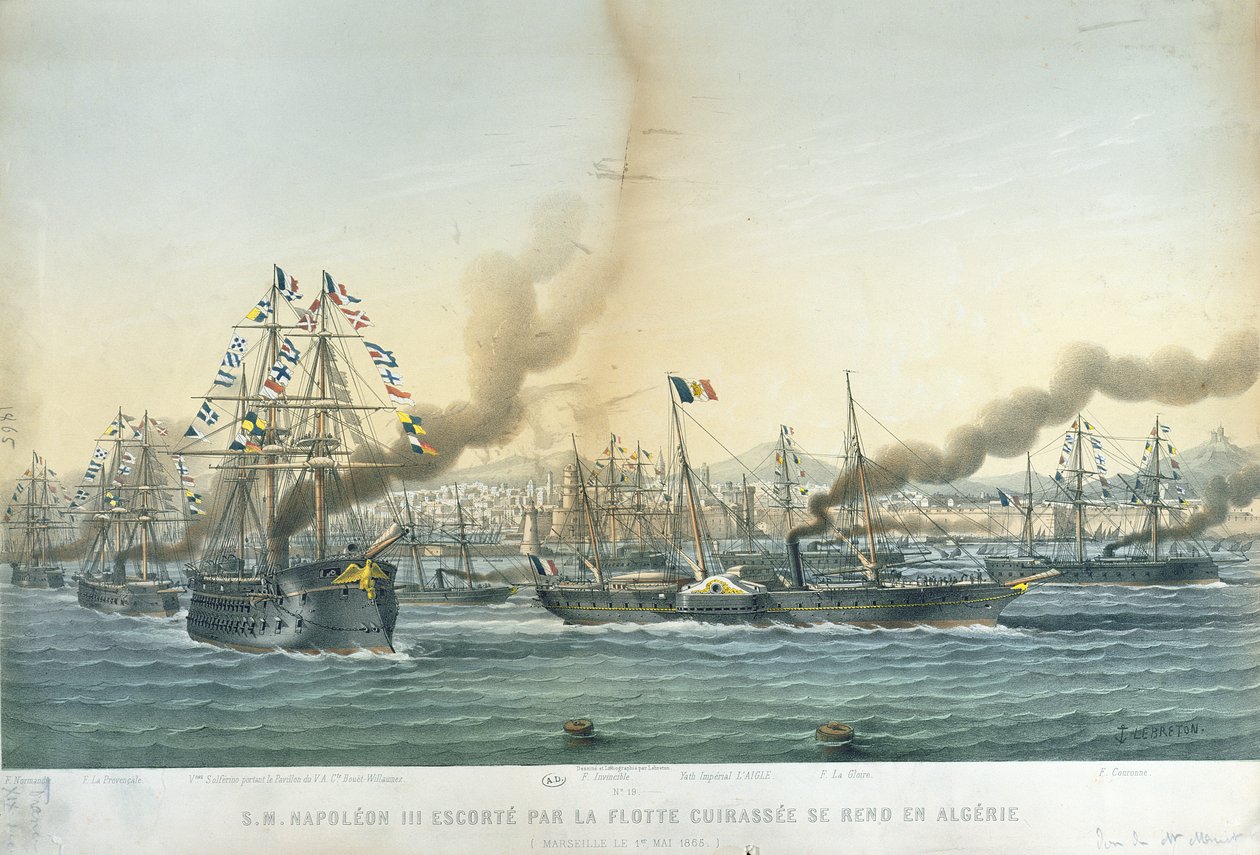 A chegada de Napoleão III (1808-1873) na Argélia com uma escolta de navios de guerra, 1º de maio de 1865 de Louis Le Breton