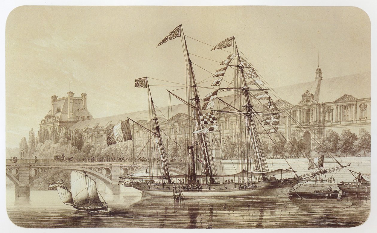 O Sole, primeiro navio propulsor de longo alcance, ancorado nas Tuileries em Paris de Louis Le Breton