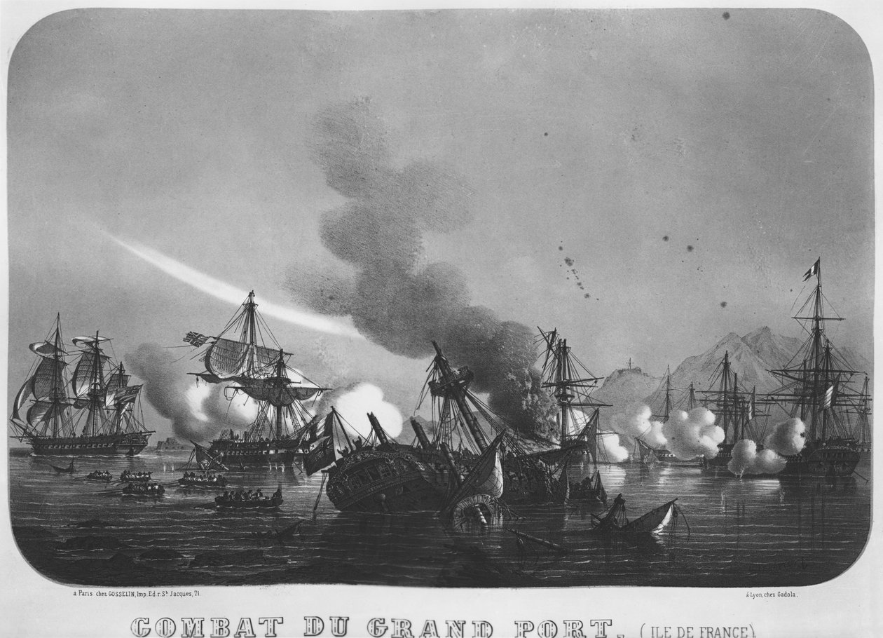 Batalha naval de Grand Port, Maurício, em 1810 de Louis Le Breton