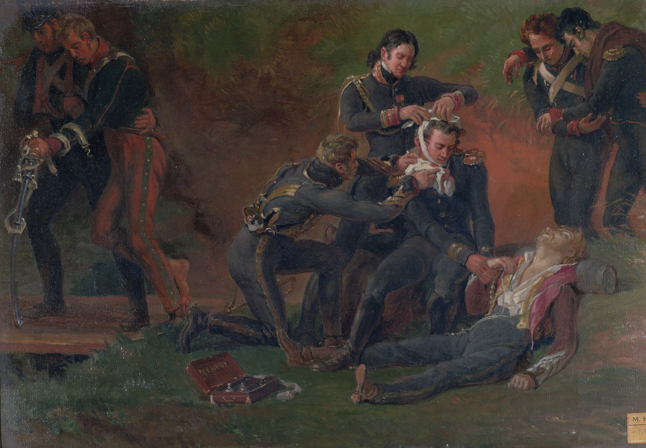 Barão Jean Dominique Larrey (1766-1843) Cuidando dos Feridos na Batalha de Moscou, 7 de setembro de 1812 de Louis Lejeune