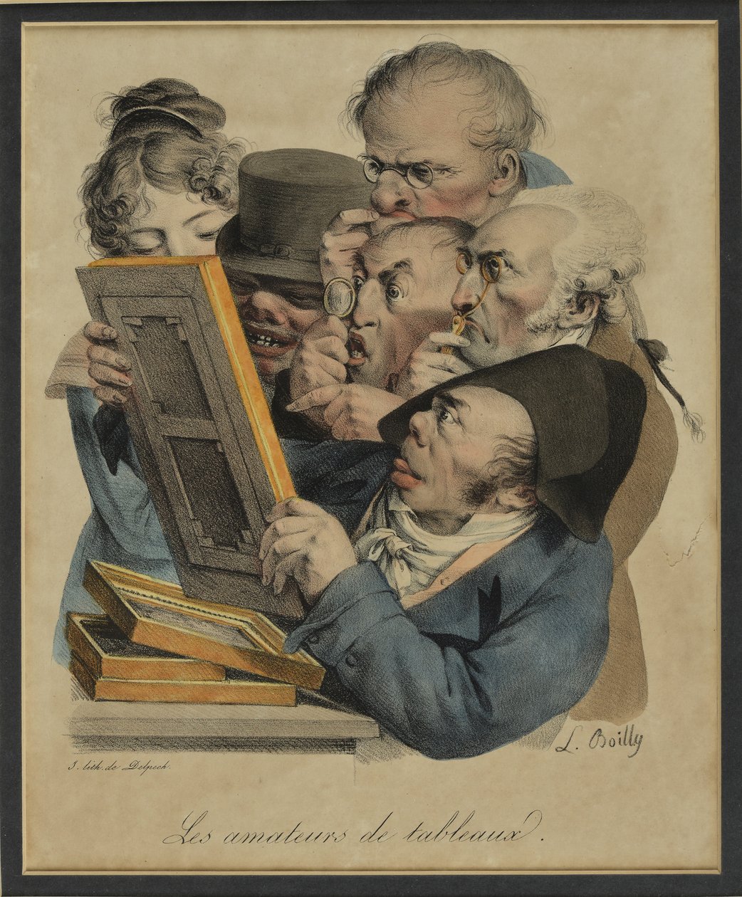 Os amantes de Tableux, 1823 (litho colorido à mão) de Louis Leopold Boilly