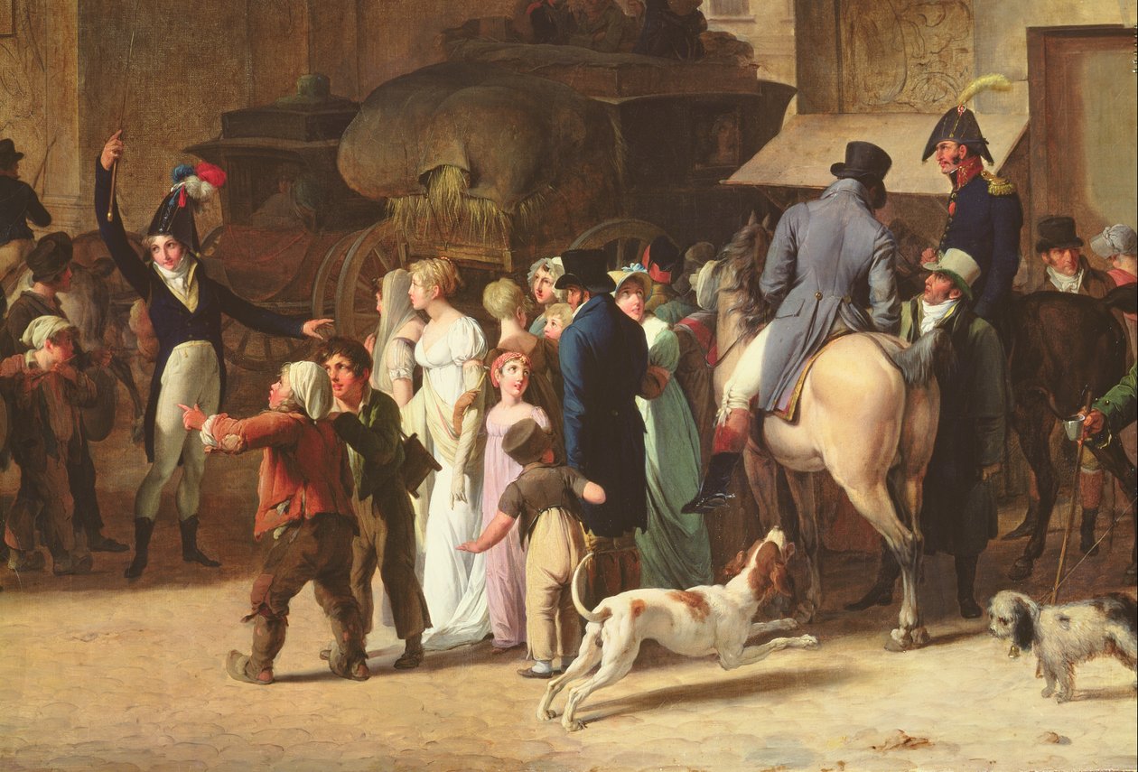 Os conscritos de 1807 marchando após o portão de Saint-Denis, detalhe de espectadores óleo sobre tela de Louis Leopold Boilly