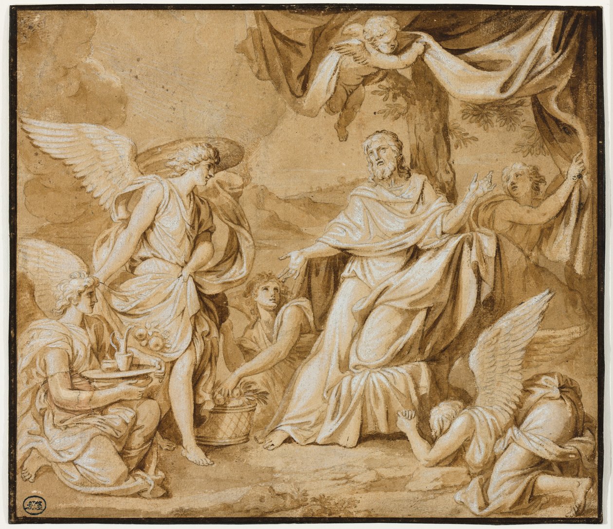 Anjos ministrando a Cristo (pincel e tinta sobre grafite, com branco, sobre papel) de Louis Licherie de Beuron