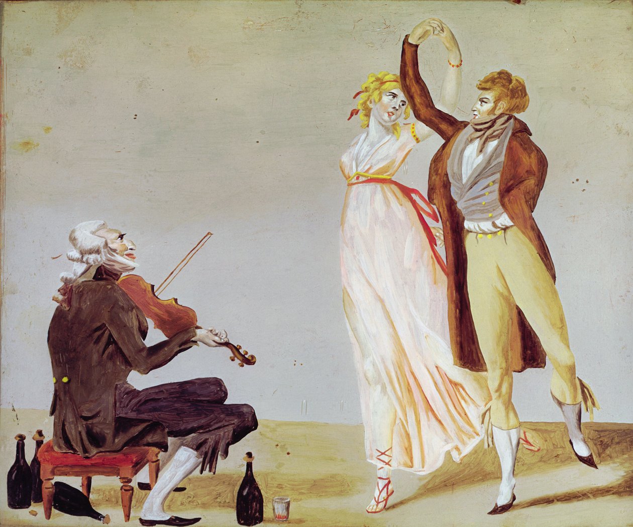 Merveilleuse e Incroyable com um violinista (óleo no vidro) de Louis Leopold Boilly