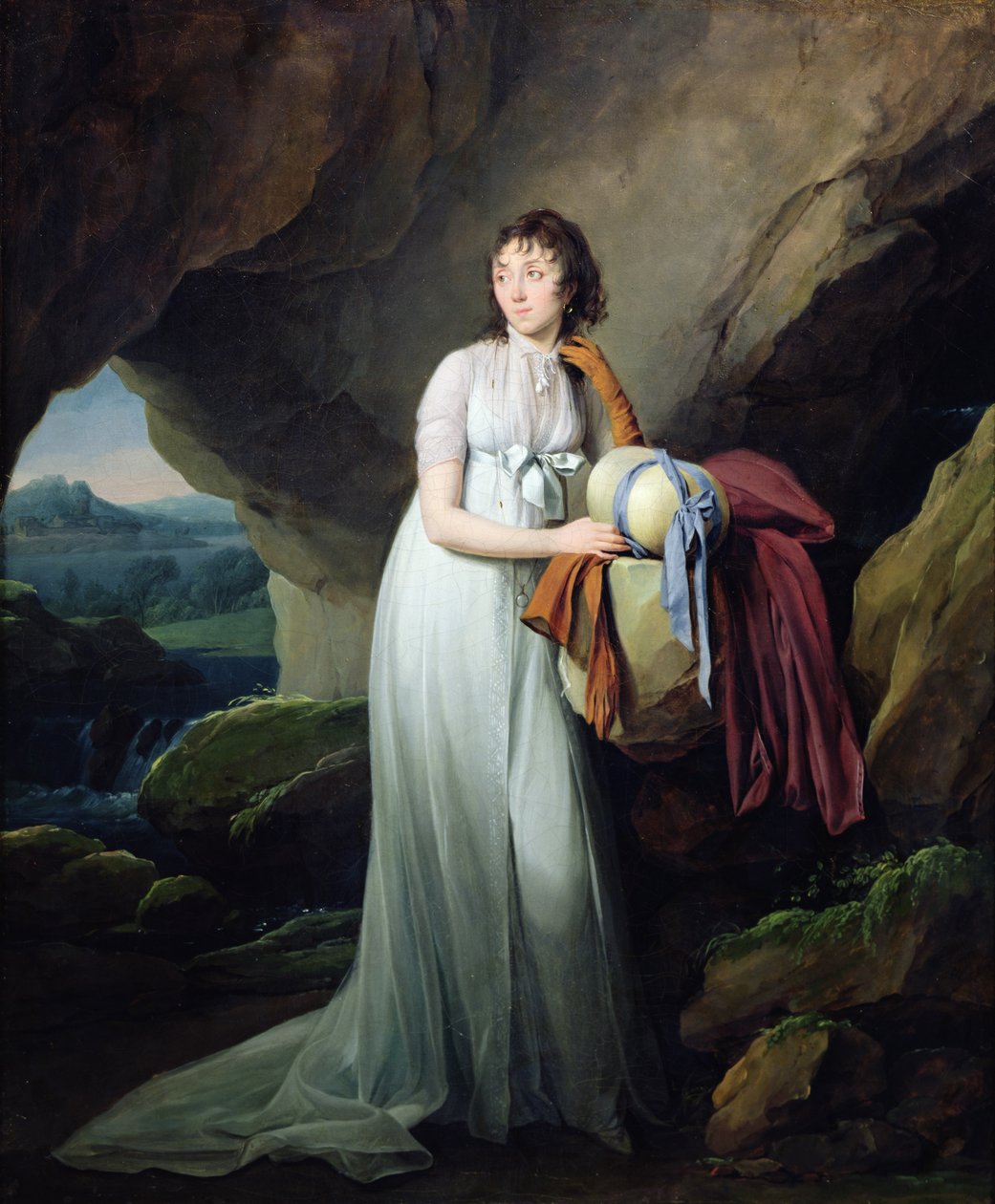 Retrato de uma mulher em uma caverna, possivelmente Madame d&39;Aucourt de Saint-Just, 1805 de Louis Leopold Boilly
