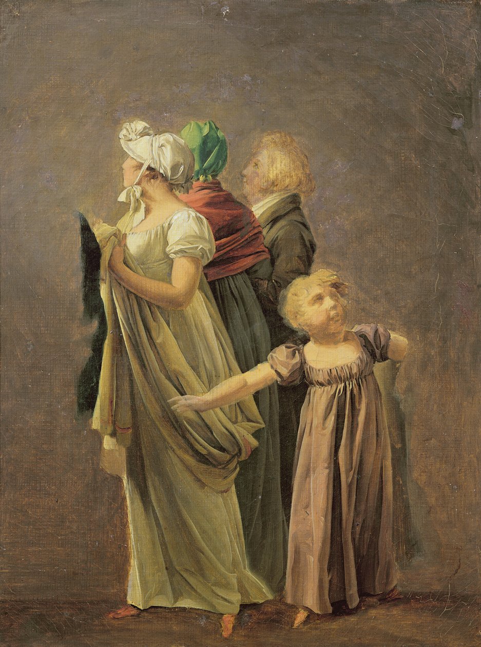 Estudo para os membros do público na exposição "A Consagração do Imperador Napoleão" por Jacques Louis David no Grande Salão do Louvre, após 1804 (detalhe) de Louis Leopold Boilly