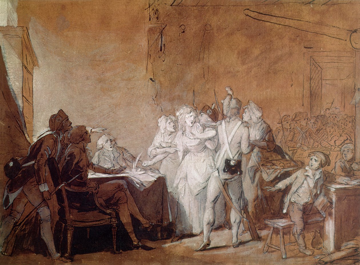 A prisão de Charlotte Corday (caneta e tinta no papel) de Louis Leopold Boilly
