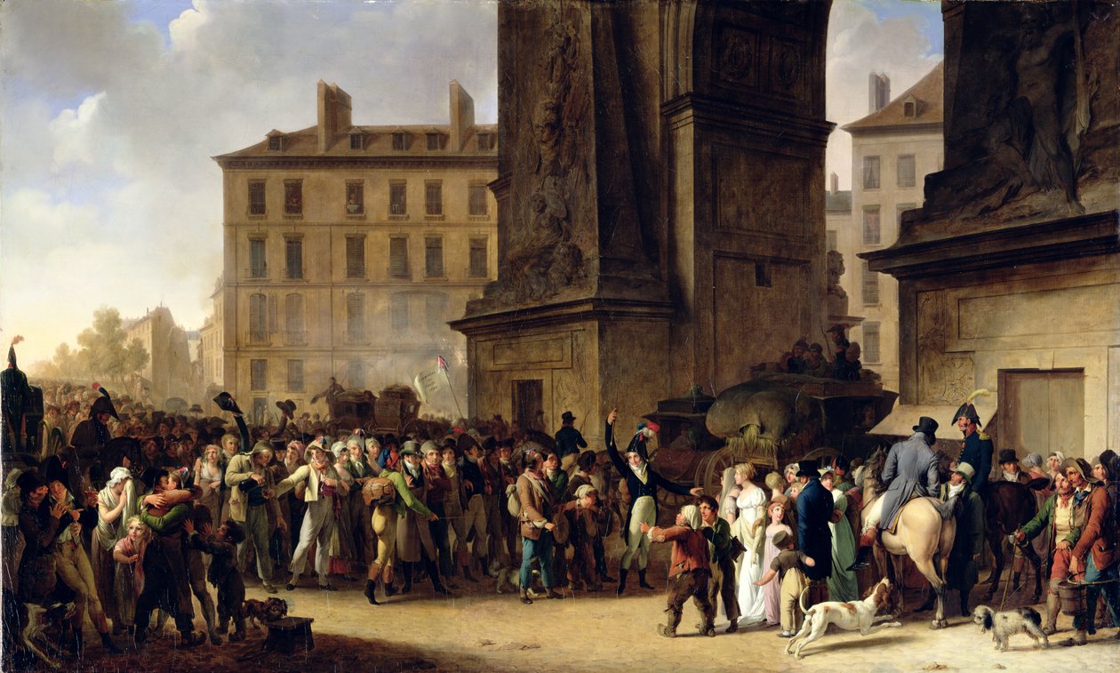 The Conscripts of 1807 Marching Passado o Portão de Saint-Denis (ver 154983 para detalhes) de Louis Leopold Boilly