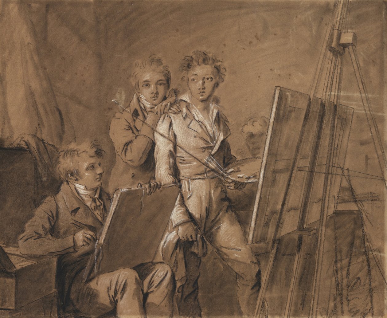 Três jovens artistas em um estúdio de Louis Leopold Boilly