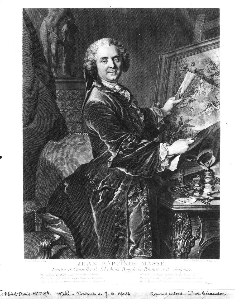 Jean Baptiste Masse (1687-1767) gravado por Johan Georg Wille (1715-1808) em 1755 de Louis Tocqué