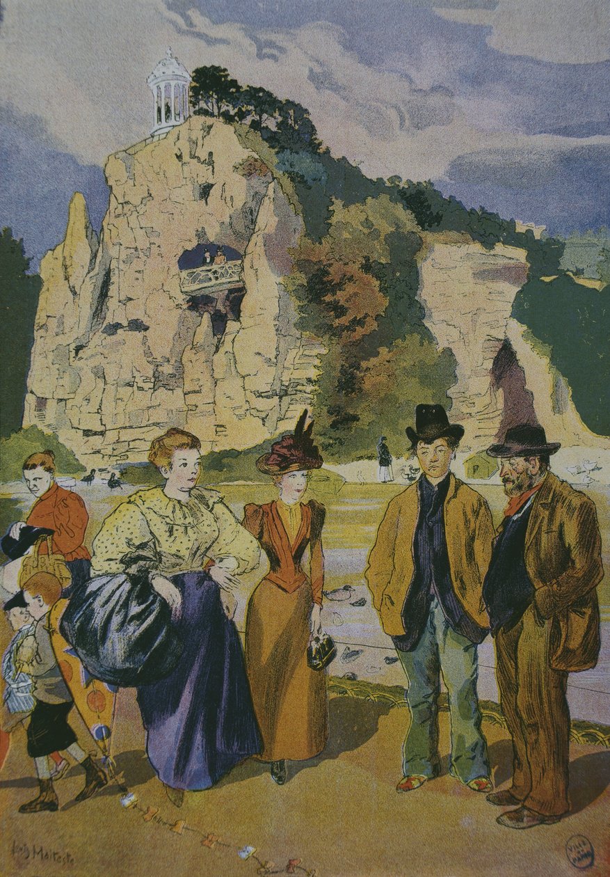 Os Buttes Chaumont (gravura a cores) de Louis Malteste