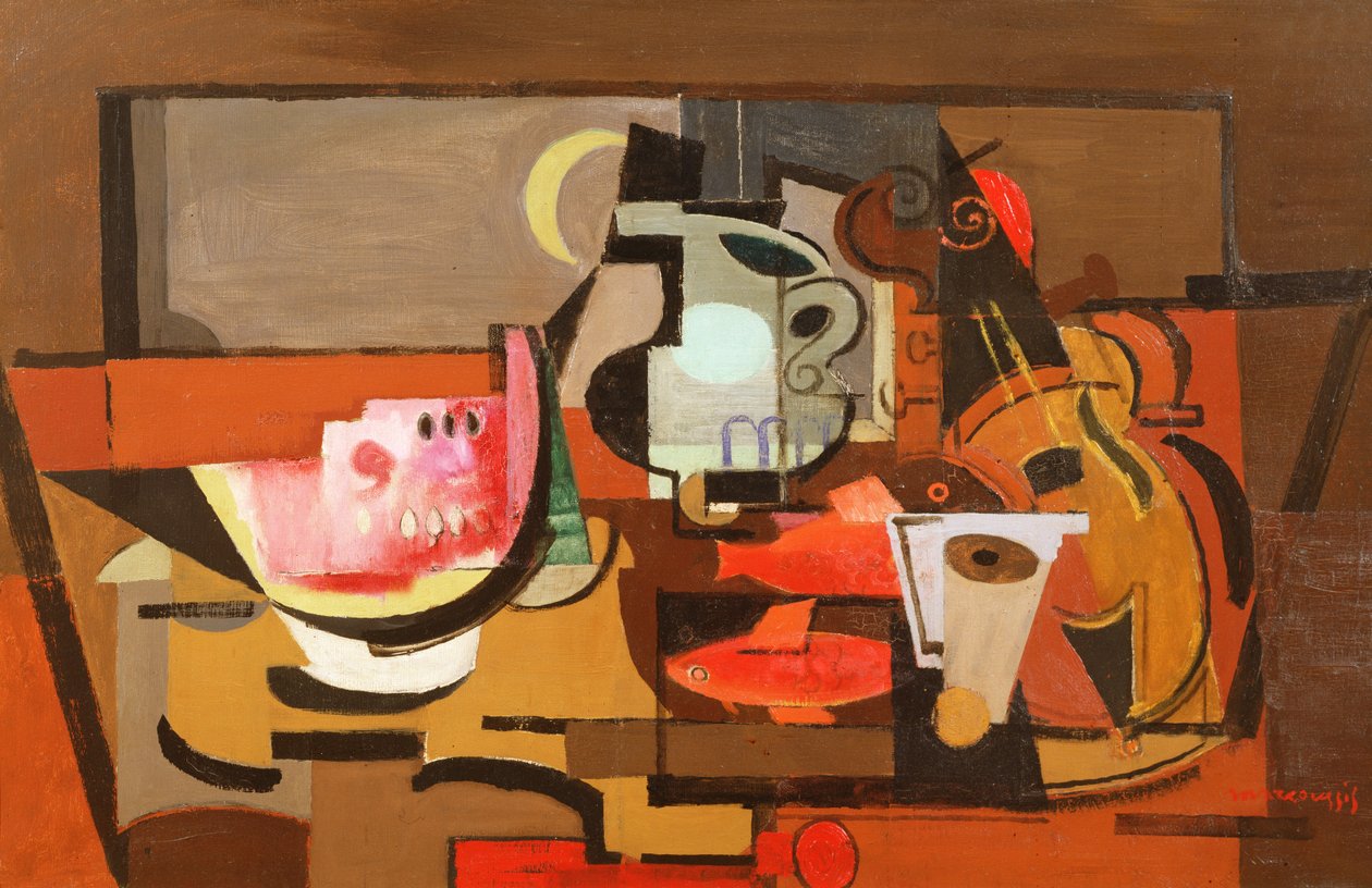 Ainda vida com uma fatia de melancia, c.1929 de Louis Marcoussis