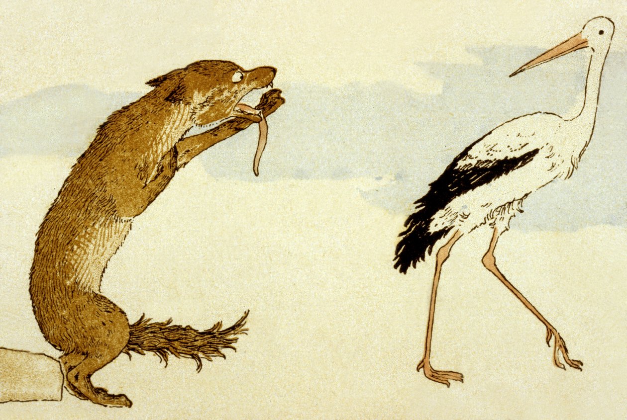 A fábula de La Fontaine "O lobo e a cegonha", 1888 de Louis Maurice Boutet de Monvel