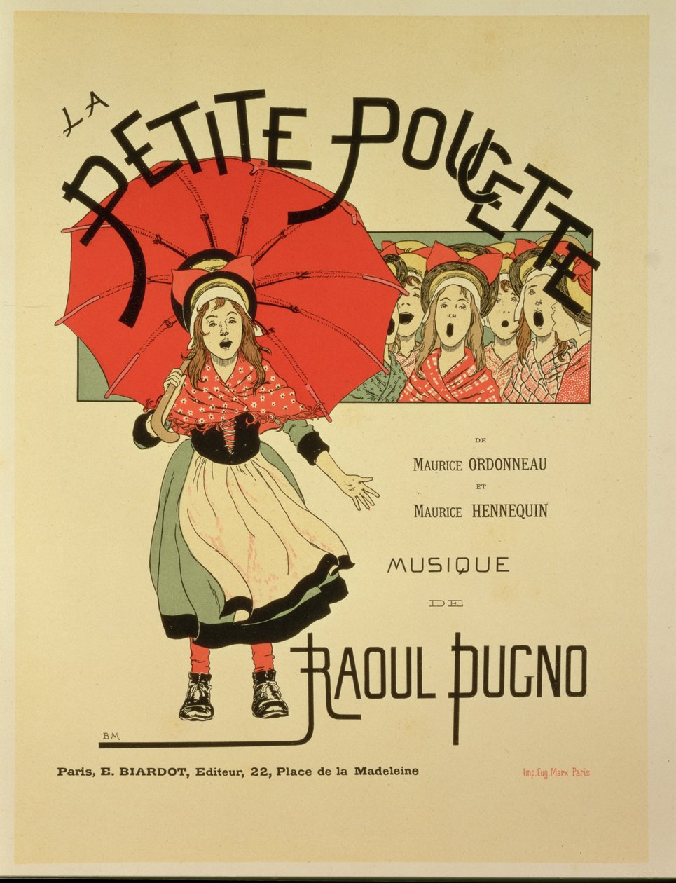Reprodução de um cartaz publicitário da opereta "La Petite Poucette", 1891 de Louis Maurice Boutet de Monvel