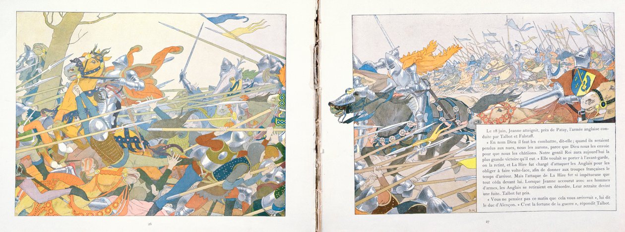 A Batalha de Patay, ilustração de &39;Jeanne d&39;Arc&39;, c.1910 de Louis Maurice Boutet de Monvel