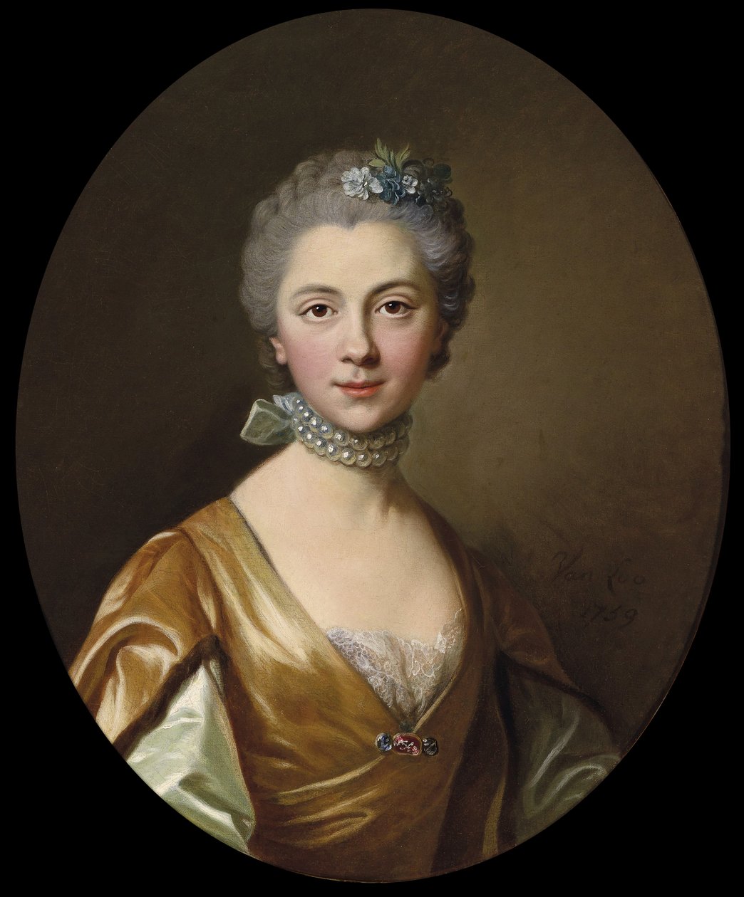 Retrato, de, um, mulher jovem de Louis Michel van Loo