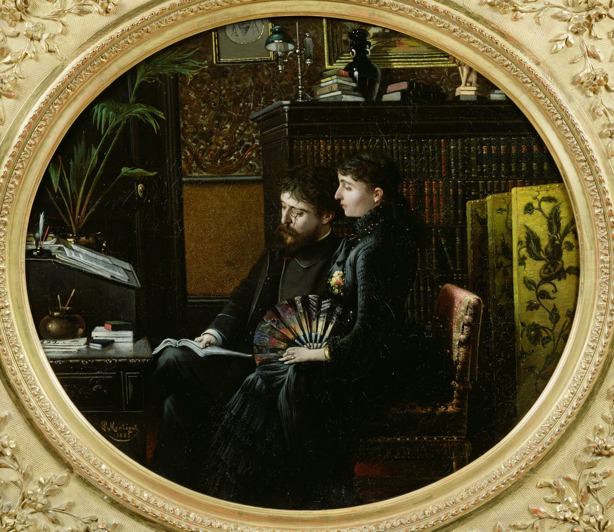 Alphonse Daudet (1840-97) e sua esposa em seu estudo, 1883 de Louis Montegut