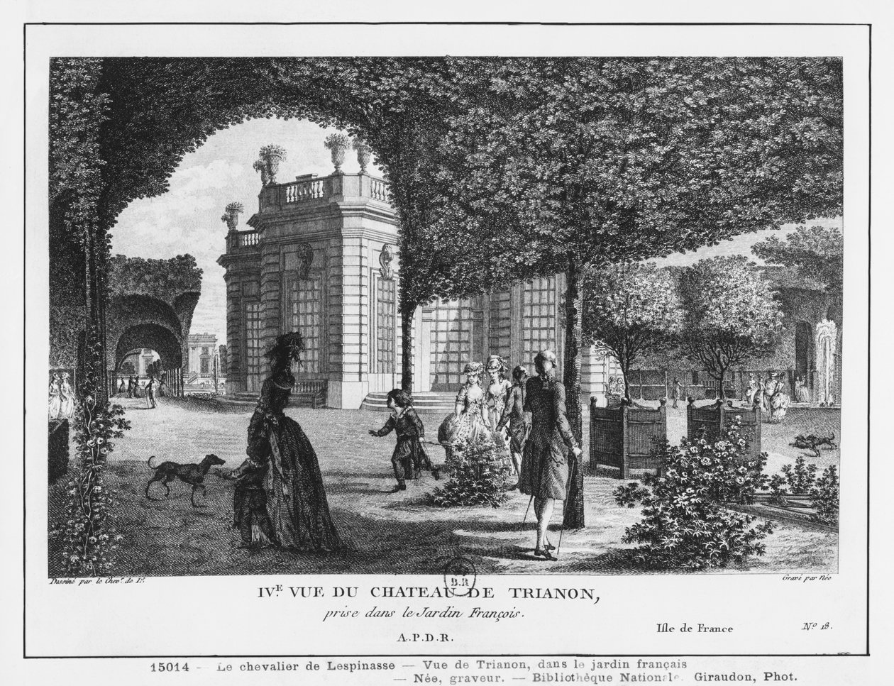 Quarta visão do Trianon, tirada no jardim francês, gravada por Francois Denis Nee (1732-1817) de Louis Nicolas de Lespinasse