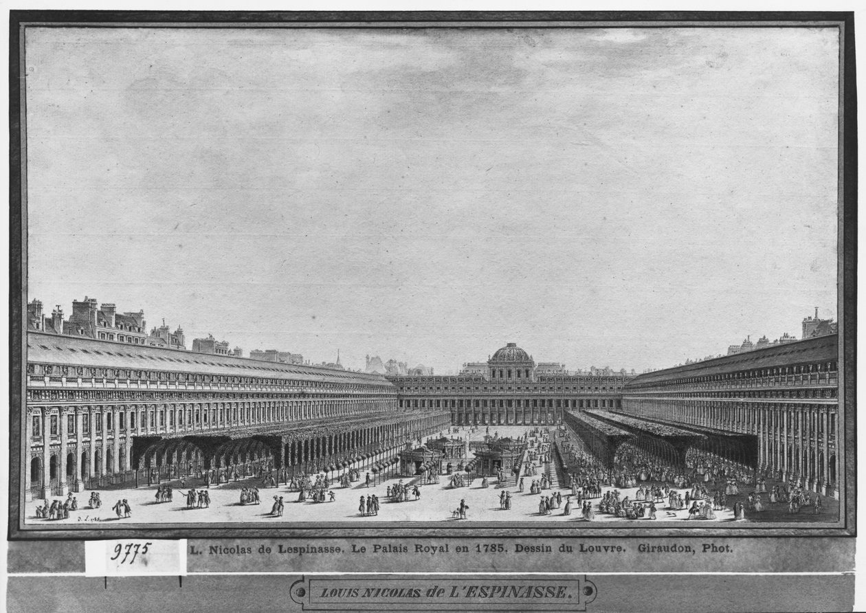 Jardim do Palais Royal, 1785 (wc e caneta e tinta cinzenta sobre papel) de Louis Nicolas de Lespinasse