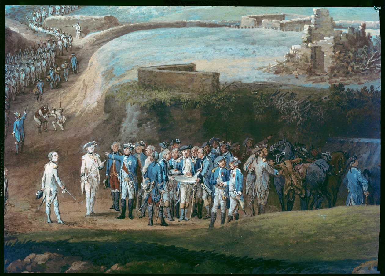 O Cerco de Yorktown, 1 - 17 de outubro de 1781, detalhe do grupo central, 1784 de Louis Nicolas van Blarenberghe