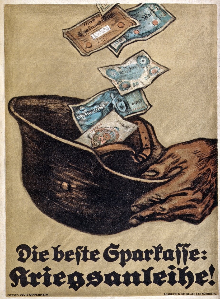 Cartaz alemão do empréstimo da guerra WW1, o melhor banco de poupança: Empréstimo da guerra!, C.1914-18 de Louis Oppenheim