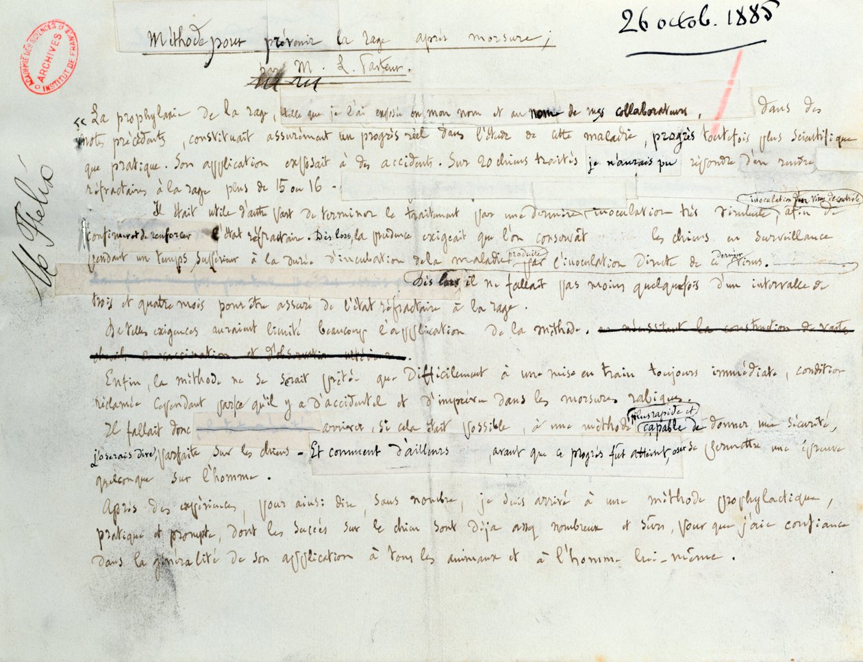 O método de Pasteur para evitar a propagação da raiva depois de ser mordido, 26 de outubro de 1885 de Louis Pasteur