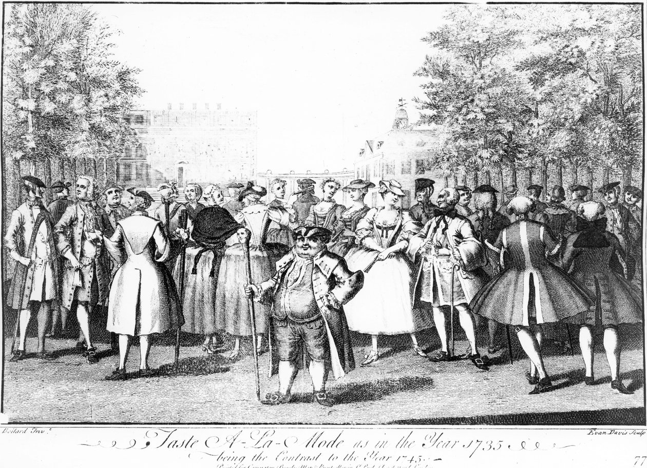Prove A-La-Mode como no ano de 1735 sendo o contraste com o ano de 1745 de Louis Philippe Boitard