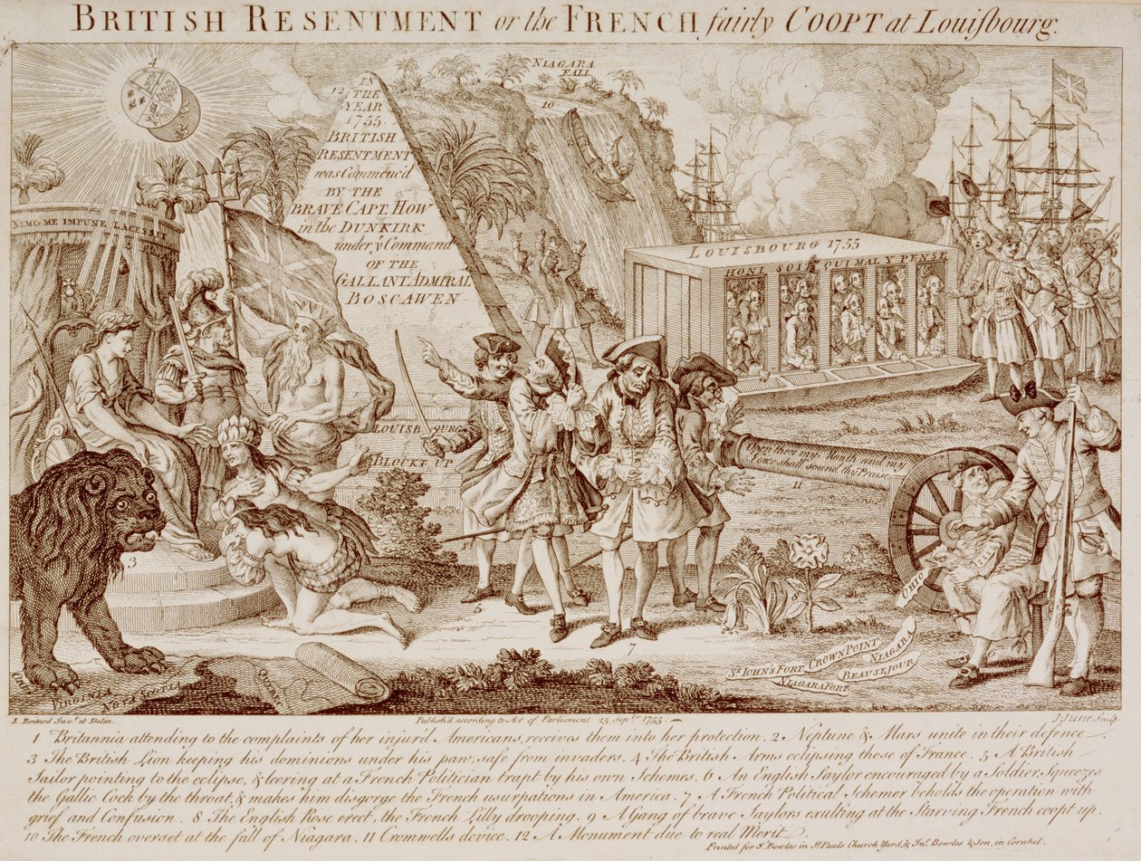 Ressentimento britânico ou, o francês Fairly Coopt em Louisbourg, publicado em 25 de setembro de 1755 (ver também 251585) de Louis Philippe after Boitard