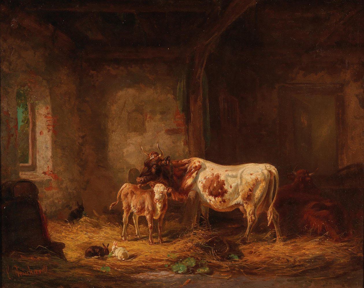 Vacas e coelhos no celeiro de Louis Reinhardt