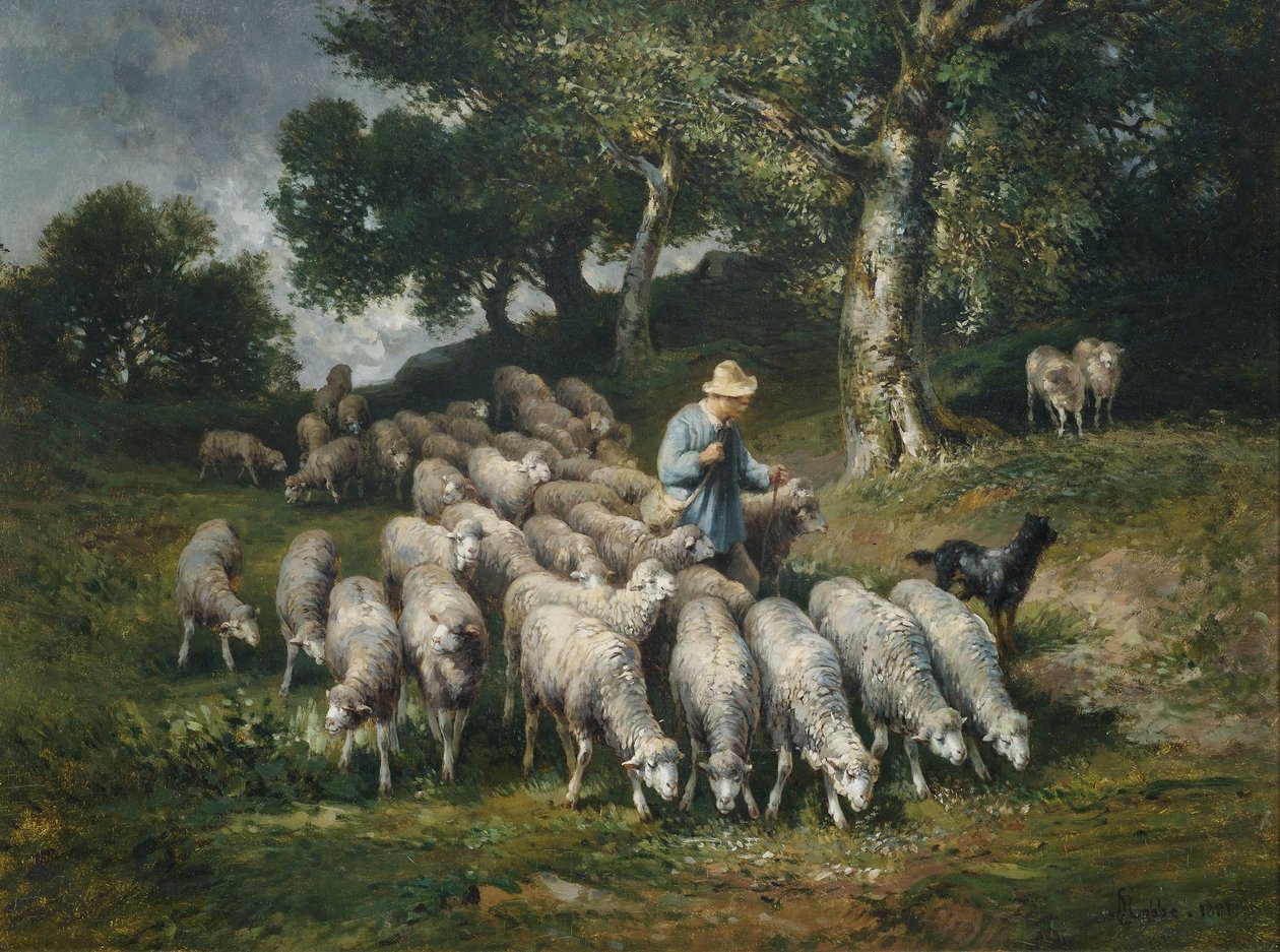 Rebanho de ovelhas na paisagem montanhosa de Louis Robbe