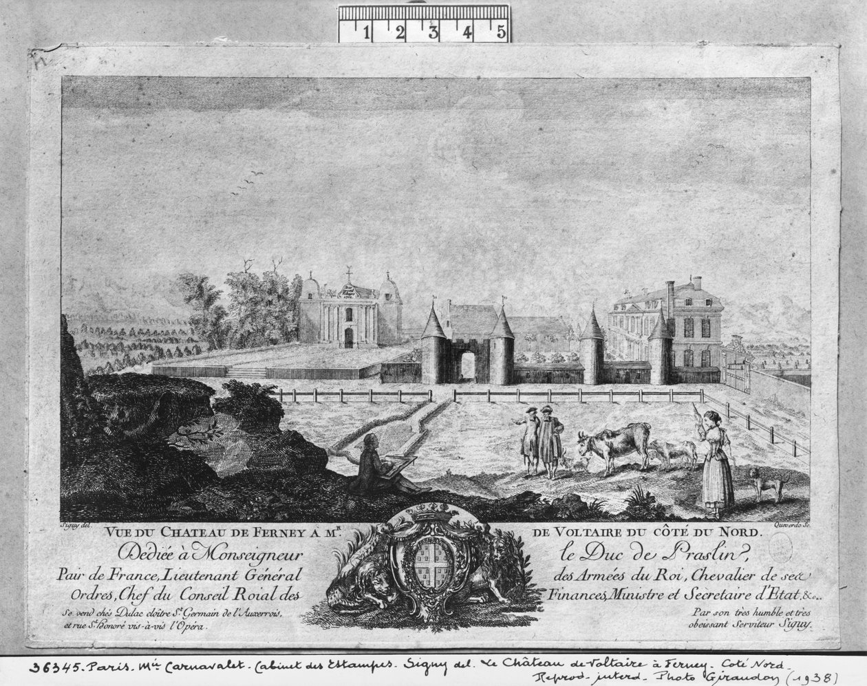 Casa de Voltaire em Ferney, lado norte, gravada por Francois, Maria, Isidore Queverdo (1748-97) de Louis Signy