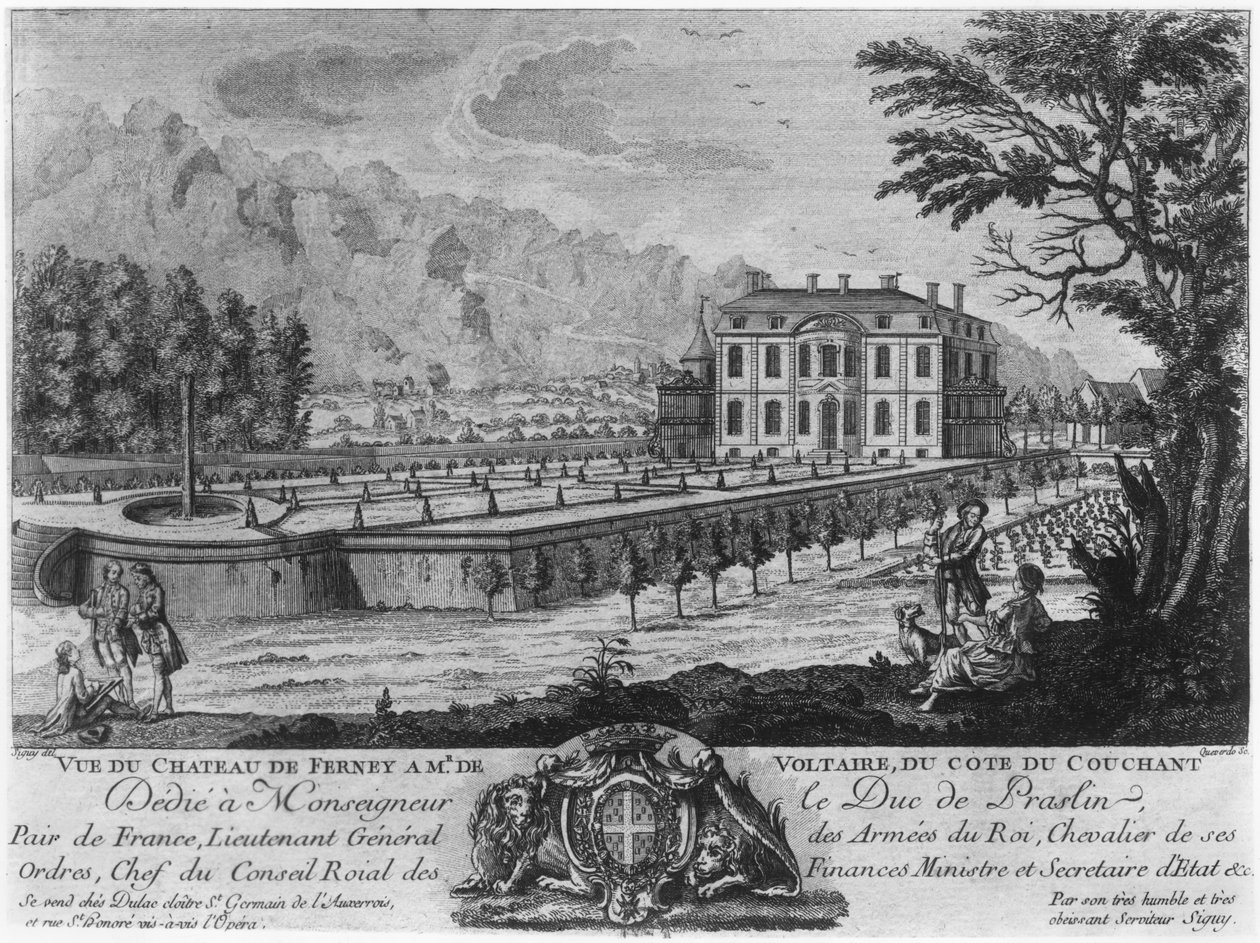 Casa de Voltaire em Ferney, lado oeste, gravada por Francois, Maria, Isidore Queverdo (1748-97) de Louis Signy