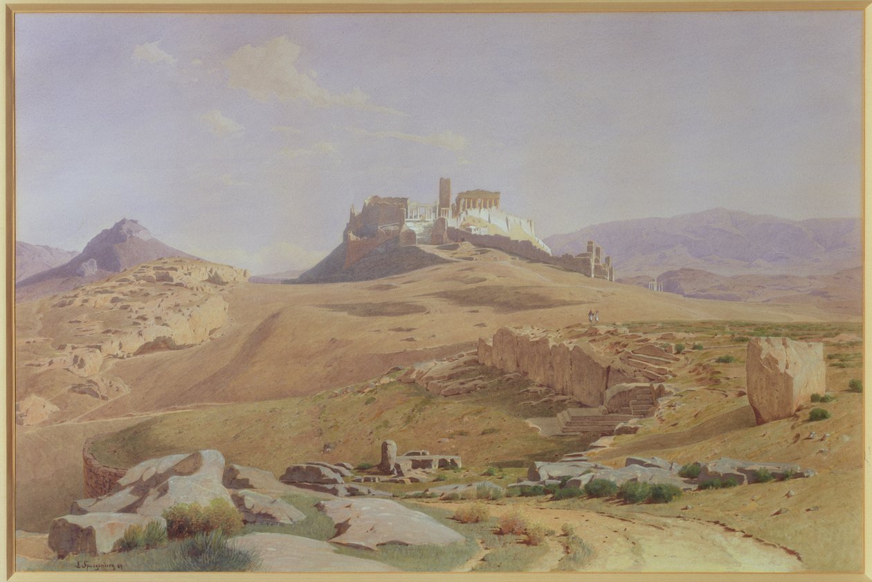 Vista da Acrópole, 1887 (wc no papel colocado no cartão) de Louis Spangenberg